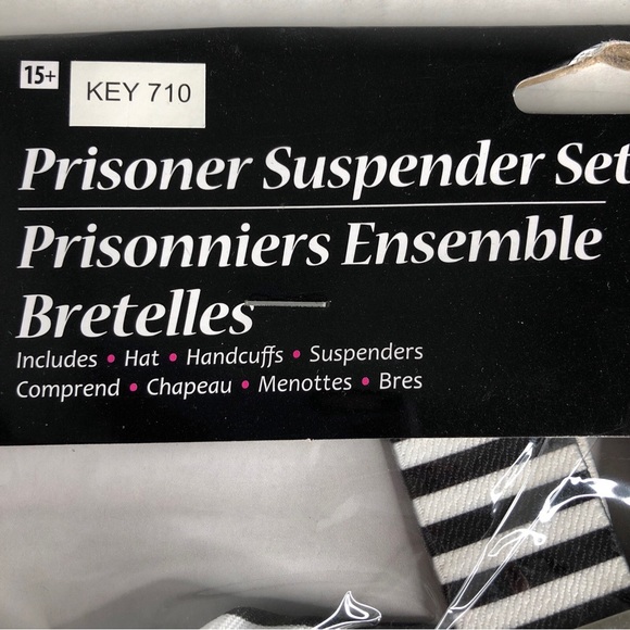 Fun World Prisoner Costume One Size Hat Handcuffs Suspenders Halloween B&W NWT - Picture 3 of 7